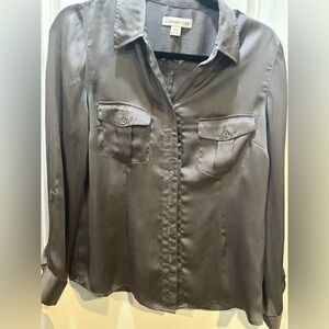 Coldwater Creek Satin-Style Gray Button-Front Shirt